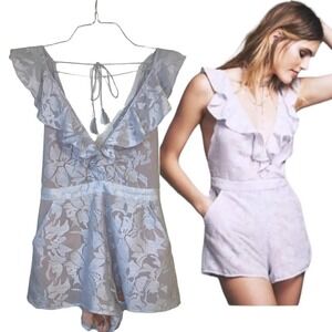 Free People x The Jersey Diaries Blue Floral Back Tie Romper Size Small